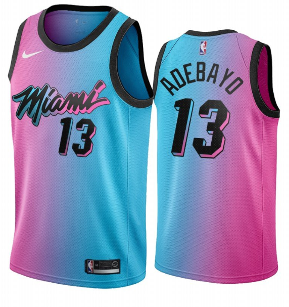 Men's Miami Heat #13 Bam Adebayo Blue/Pink City Edition Stitched Jersey